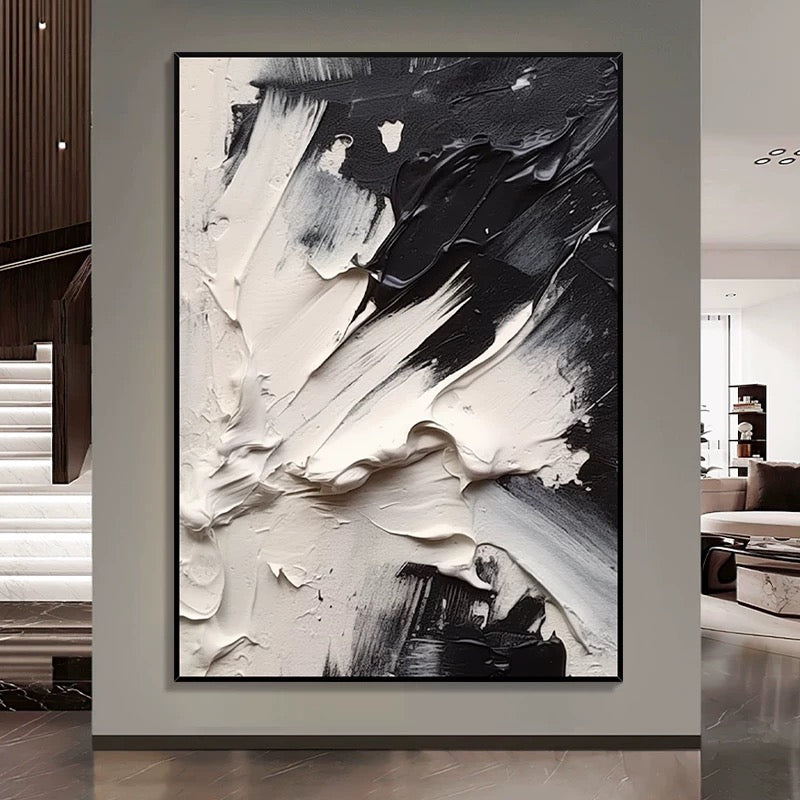 Black and Cream Textured Oil Painting - Hand Painting