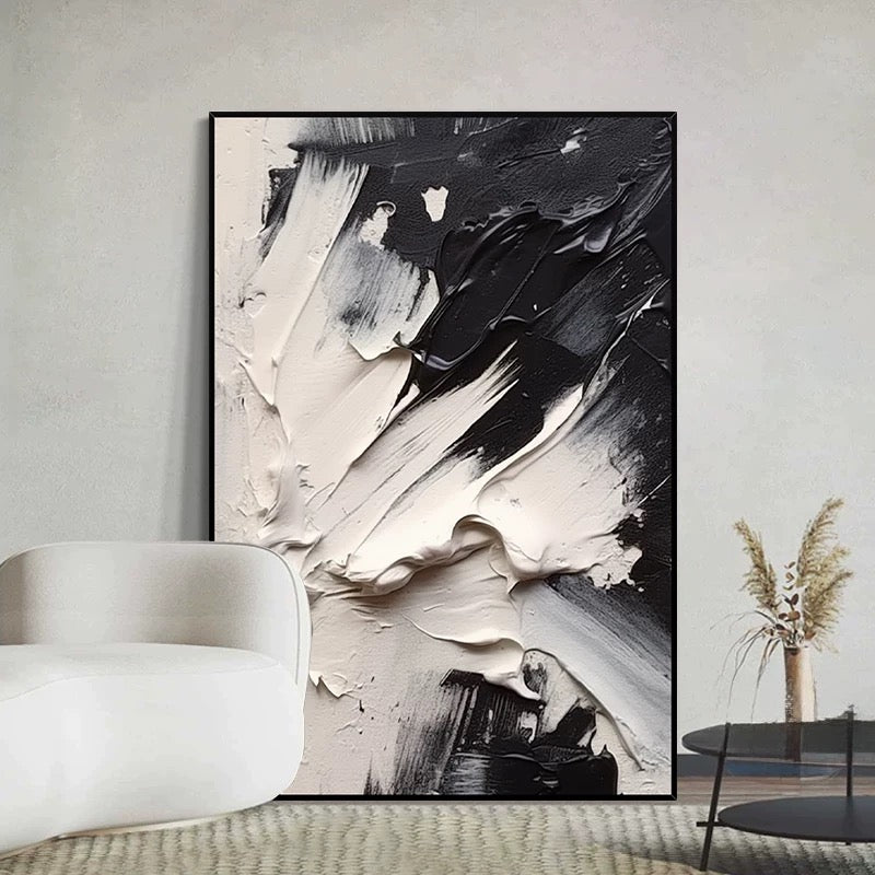 Black and Cream Textured Oil Painting - Hand Painting