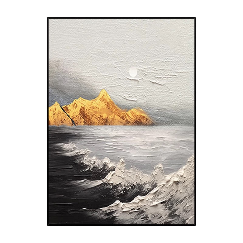 Landscape Black and White Golden Textured Oil Painting