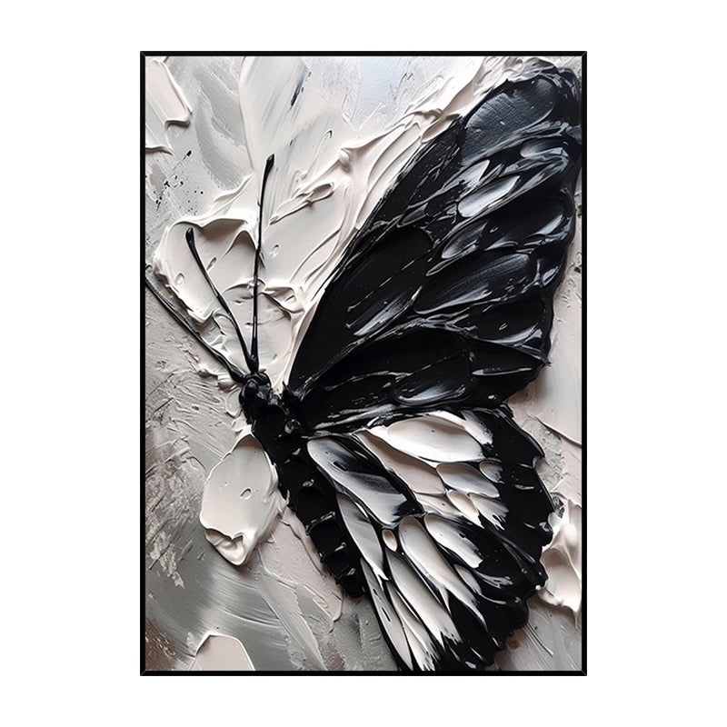 Black and White Butterfly Canvas Oil Painting with Texture
