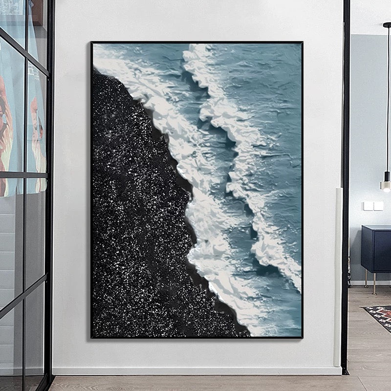 Black and Blue Seascape Canvas Oil Painting with Textures