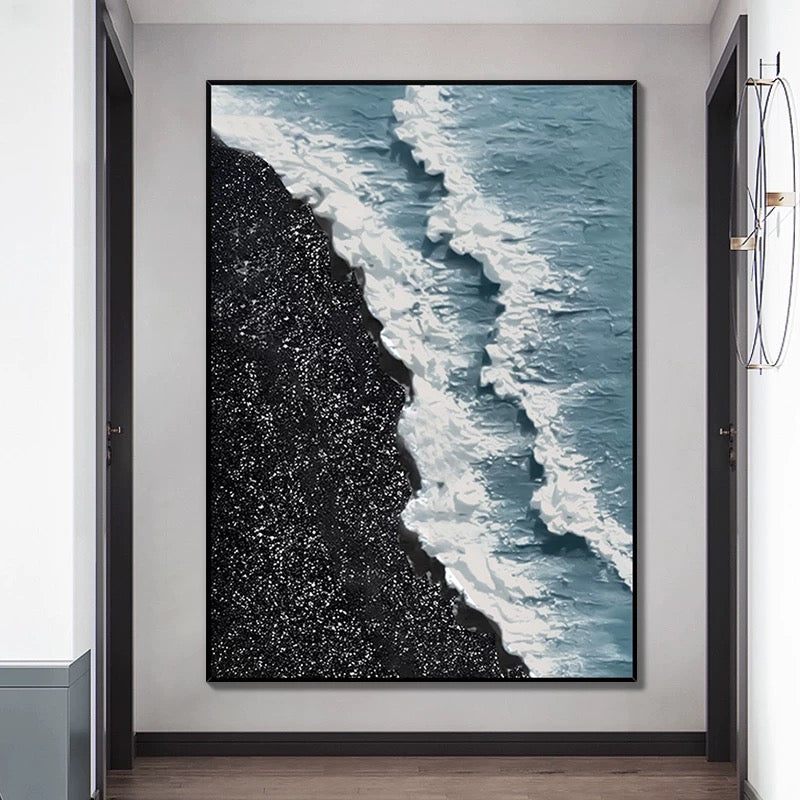 Black and Blue Seascape Canvas Oil Painting with Textures