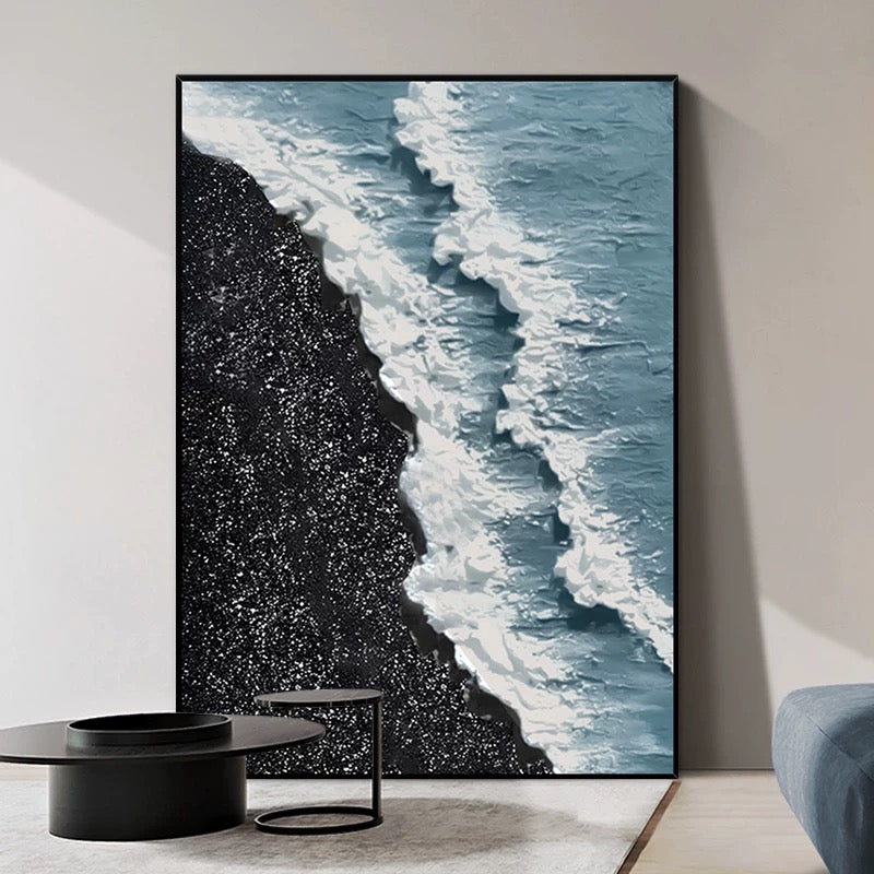 Black and Blue Seascape Canvas Oil Painting with Textures - Hand Painting