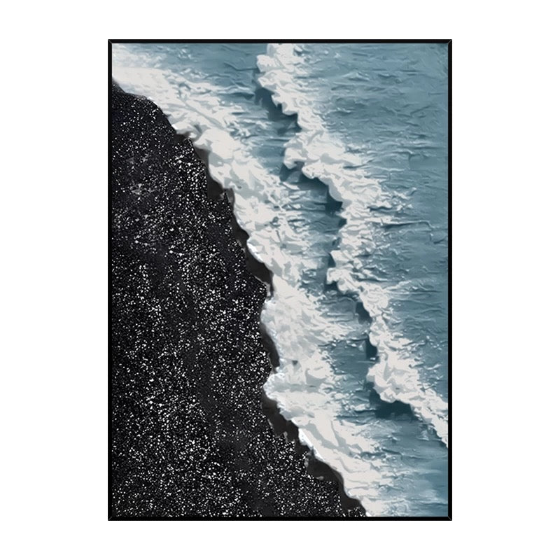 Black and Blue Seascape Canvas Oil Painting with Textures