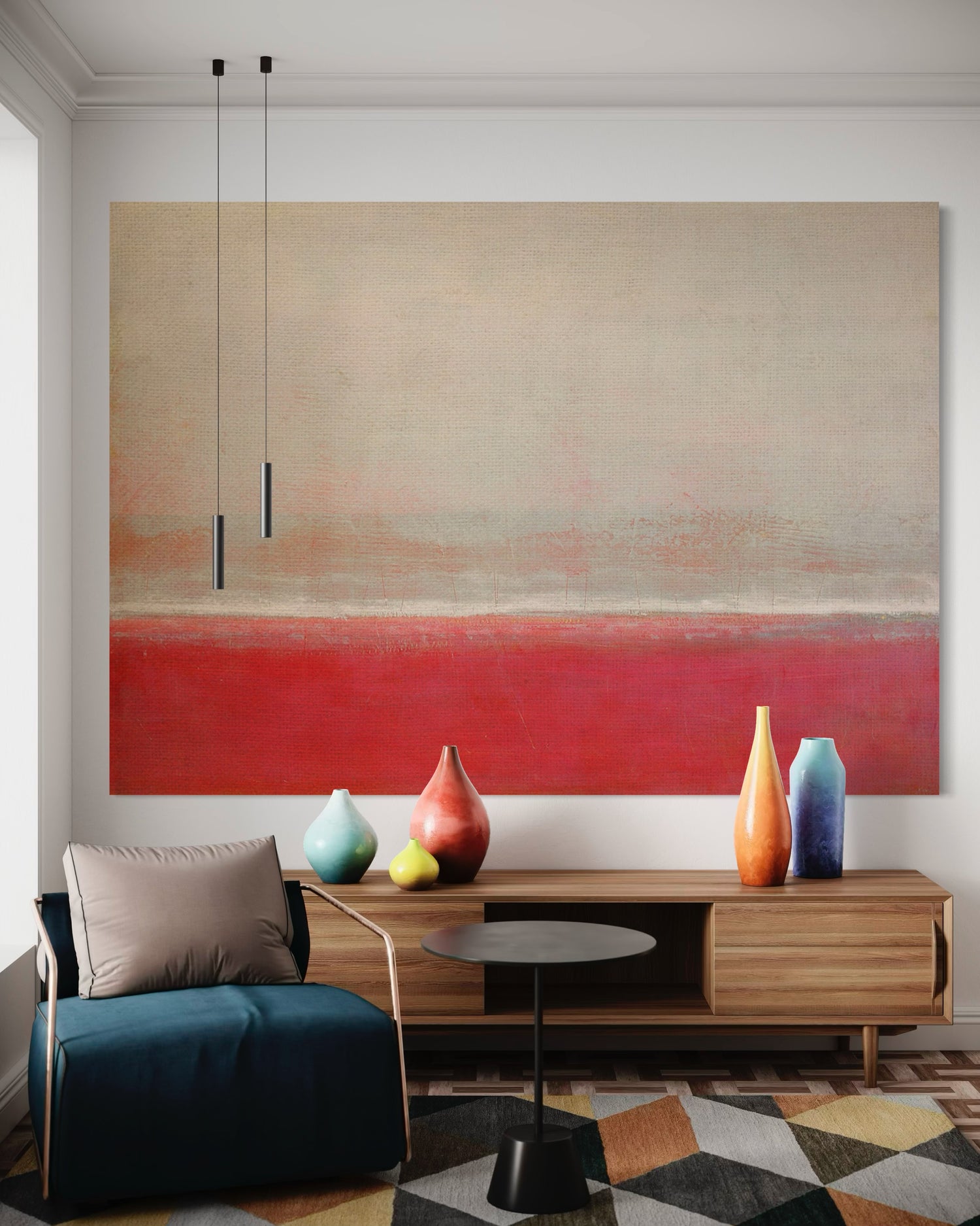 Thin Line 02 Seascape Oil Paintings Pink Wall Art