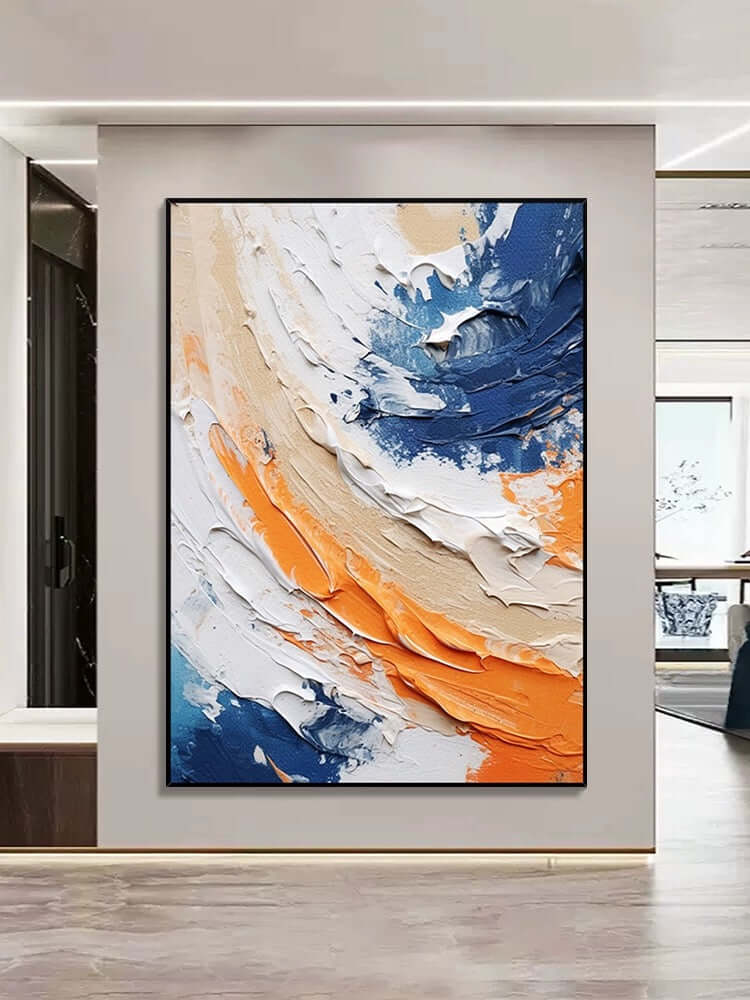 Arte de pared texturizado en azul y naranja