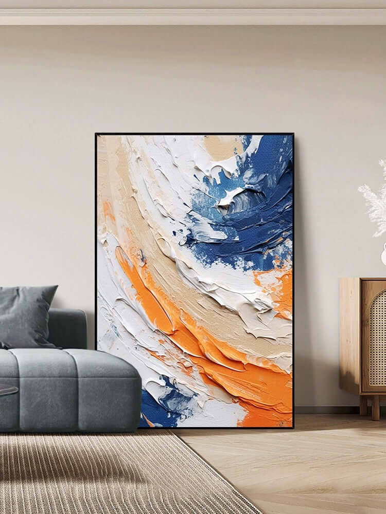 Arte de pared texturizado en azul y naranja
