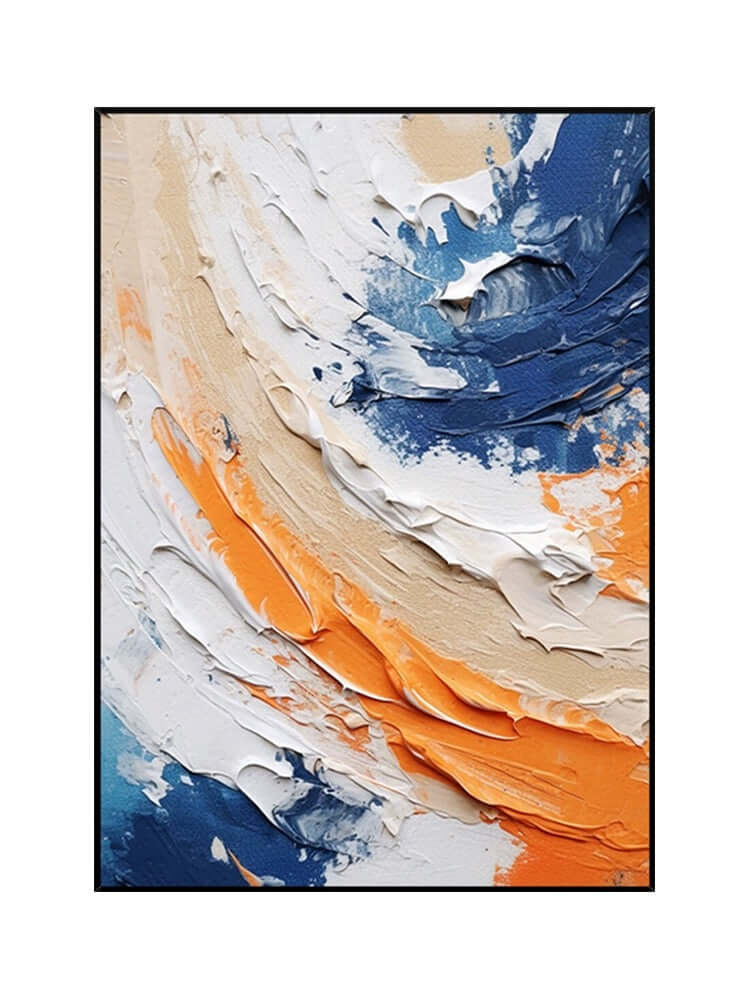 Blue and Orange Textured Wall Art - Hand Painting