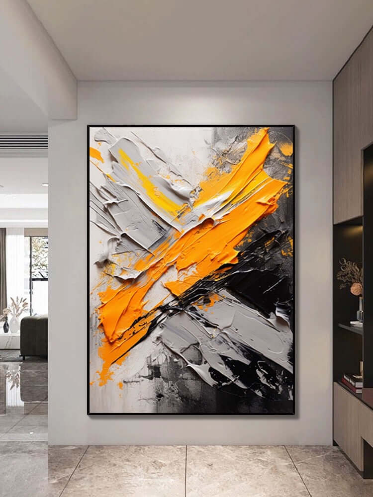 Arte de pared texturizado con explosión de color naranja