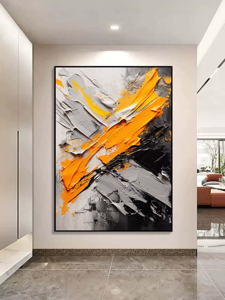 Arte de pared texturizado con explosión de color naranja