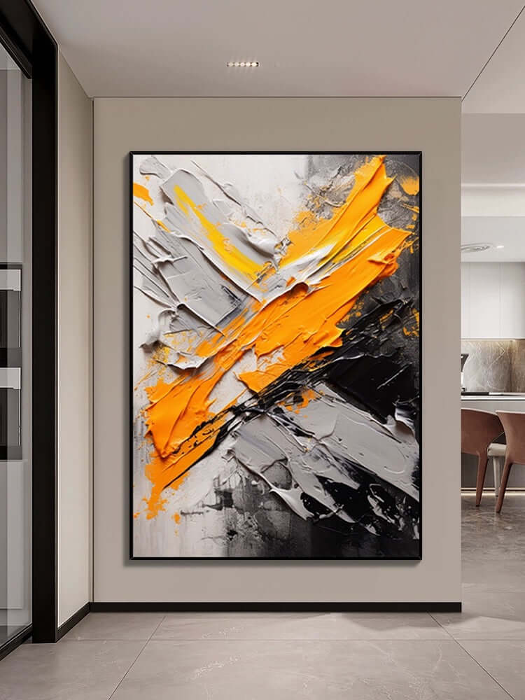 Arte de pared texturizado con explosión de color naranja