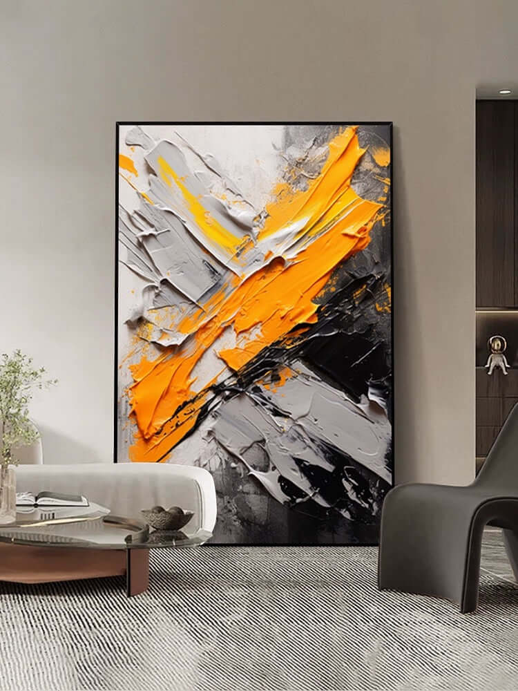 Arte de pared texturizado con explosión de color naranja