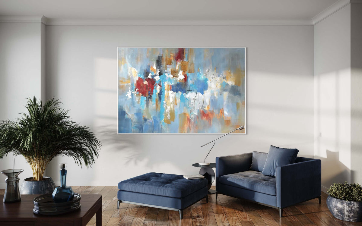Blue Sky and Rainy City - Hand Painting
