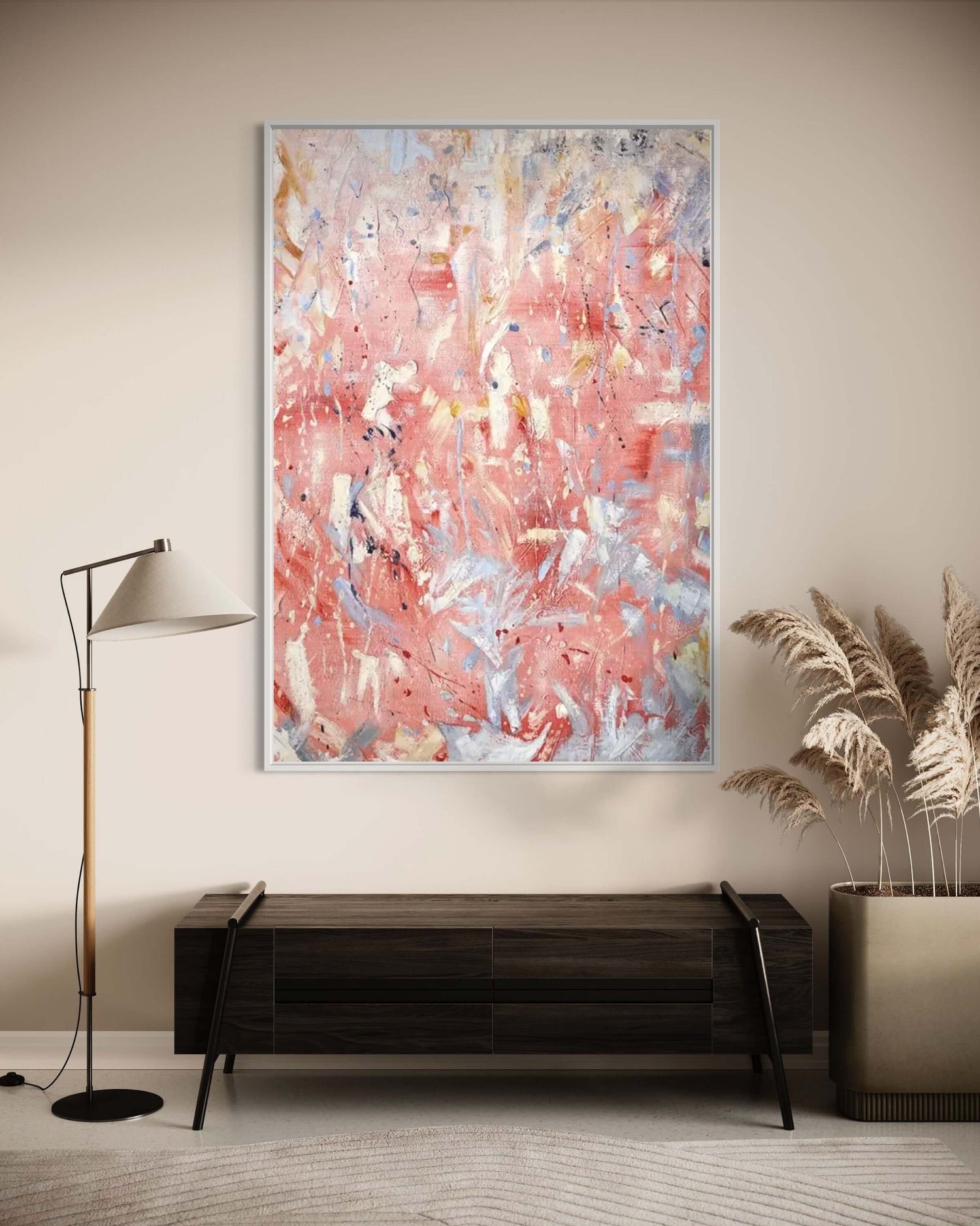 Arte abstracto multicolor rosa Dining Room Wall Art