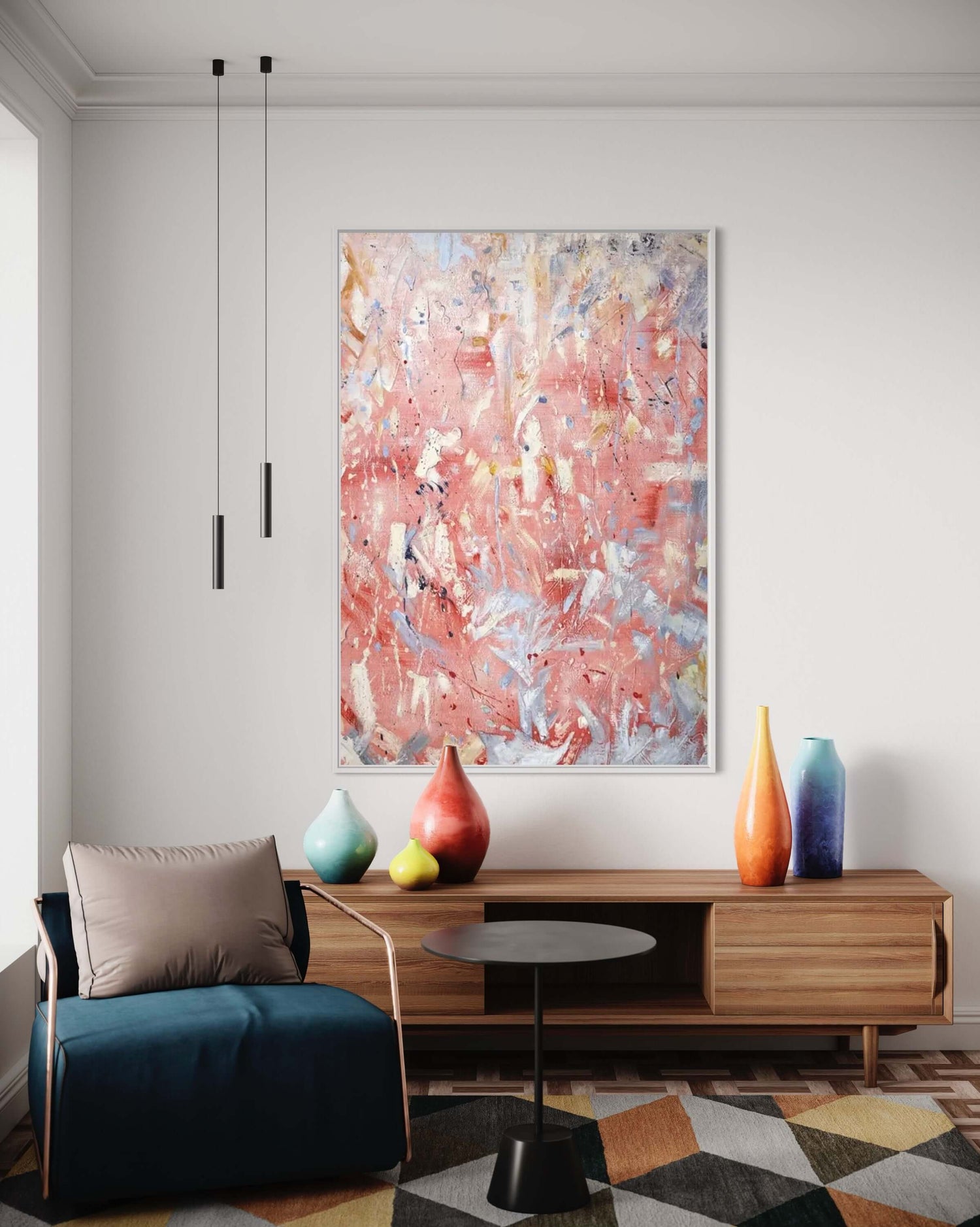 Arte abstracto multicolor rosa Dining Room Wall Art