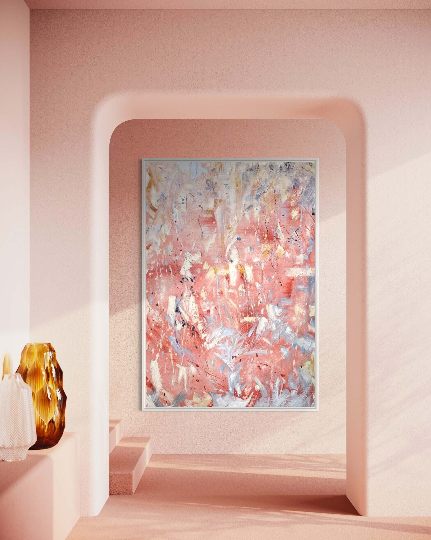 Arte abstracto multicolor rosa Dining Room Wall Art