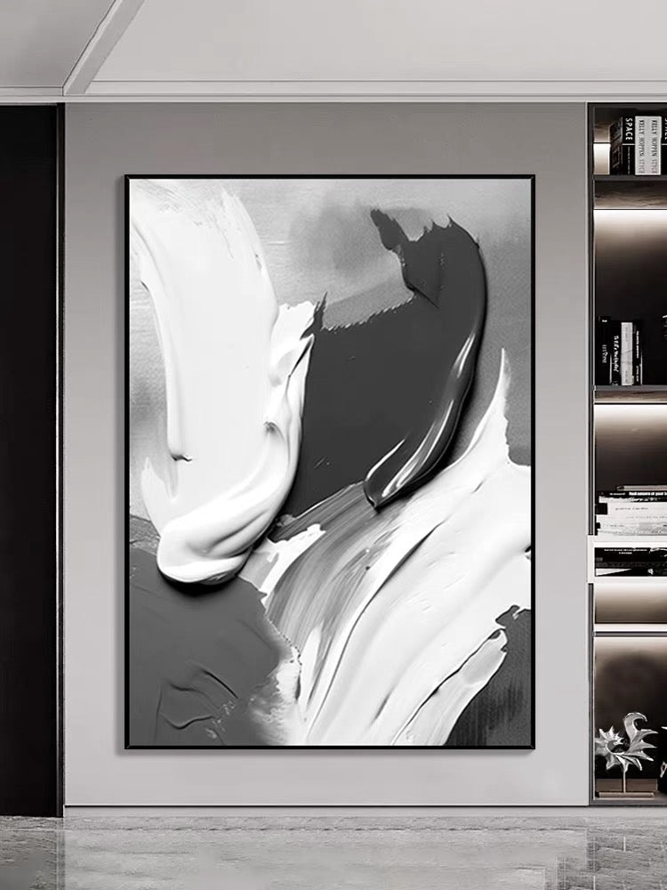 Black and Gray Textured Painting - Hand Painting