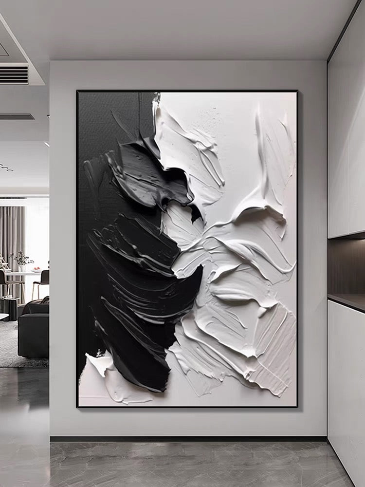 Black and Gray Textured Wall Art - Hand Painting
