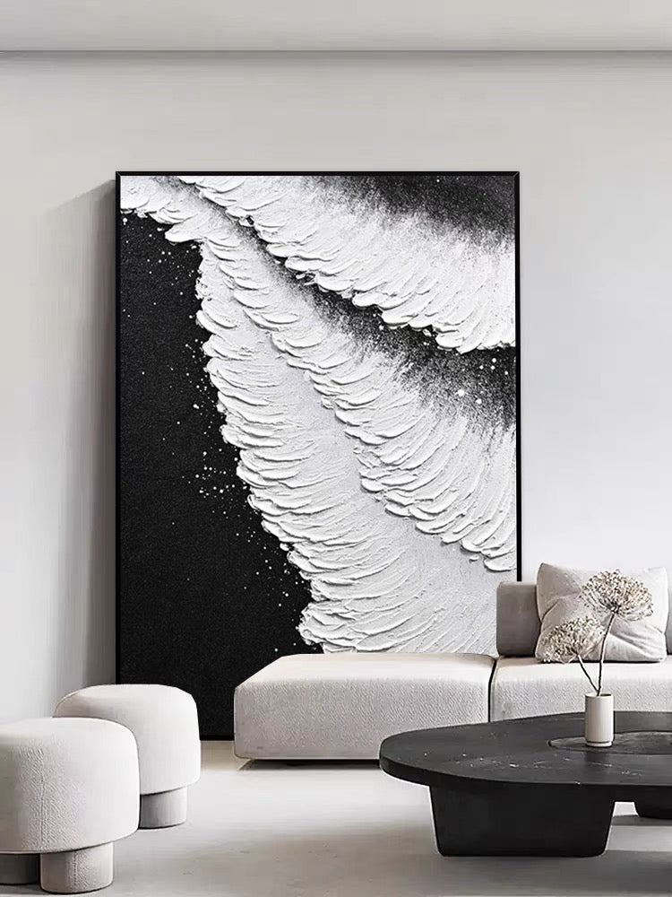 海辺のテクスチャー 白黒絵画