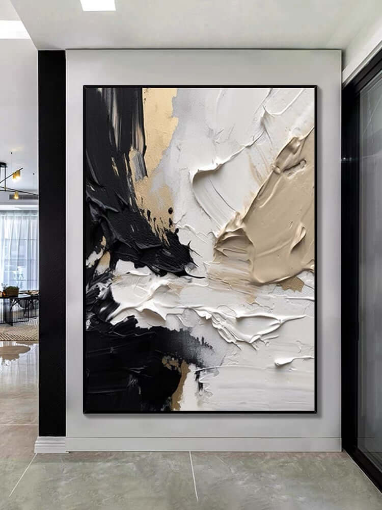 Caramel textured oil painting on a wall, showcasing warm tones and rich textures for elegant home decor.