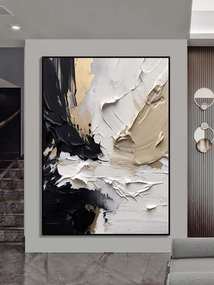 Caramel textured oil painting on wall, showcasing warm tones and rich textures ideal for interior decor.