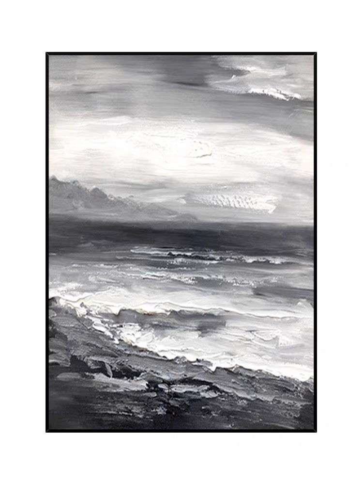 Black and White Beach Oil Painting - Hand Painting
