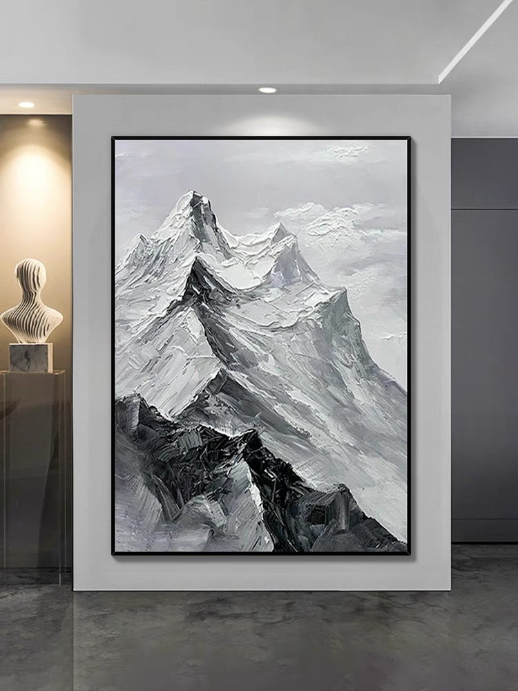 Pintura al óleo texturizada de montaña en blanco y negro Comprar todo