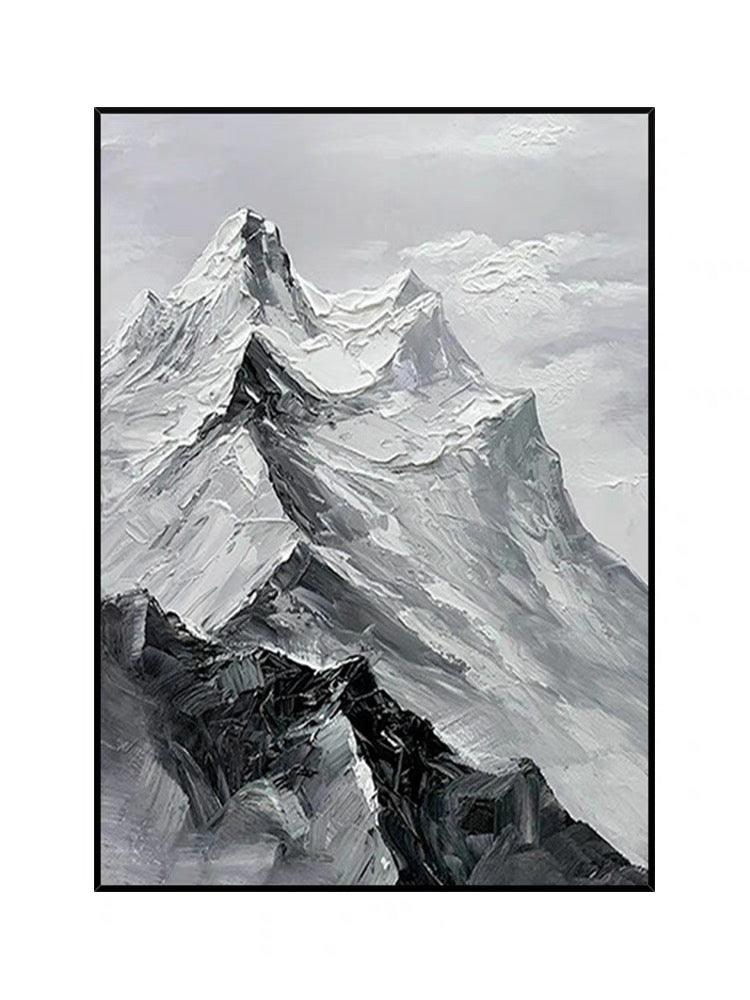 Pintura al óleo texturizada de montaña en blanco y negro Comprar todo