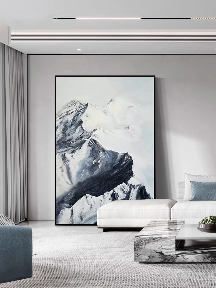 Black and White Snow Mountain Textured Oil Painting - Hand Painting
