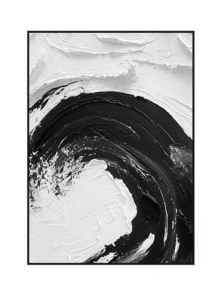 Black and White Waves Textured Oil Painting - Hand Painting