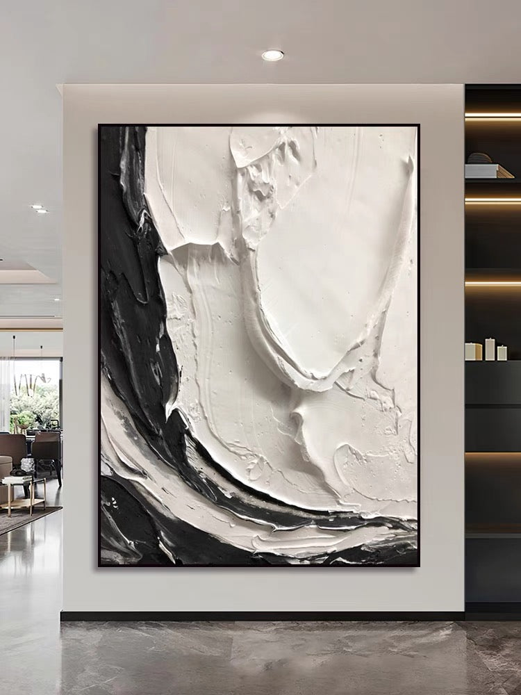 Black and Beige Cream Textured Oil Painting