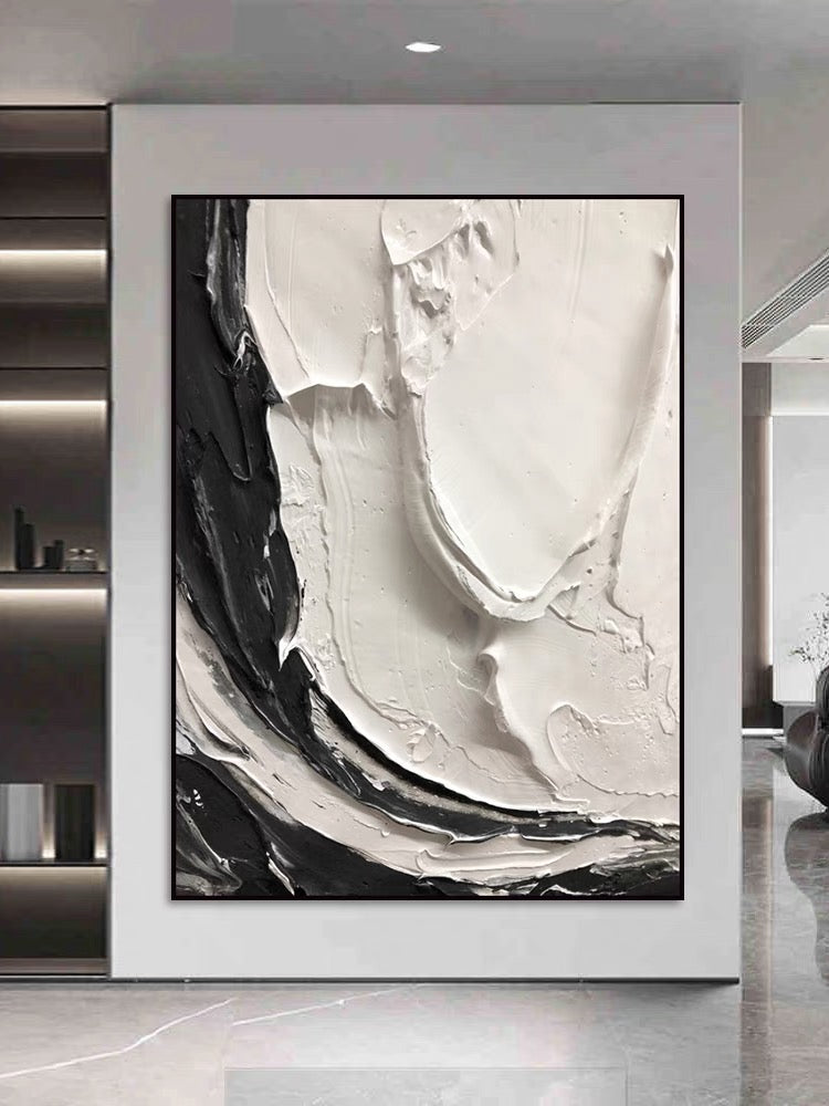Black and Beige Cream Textured Oil Painting