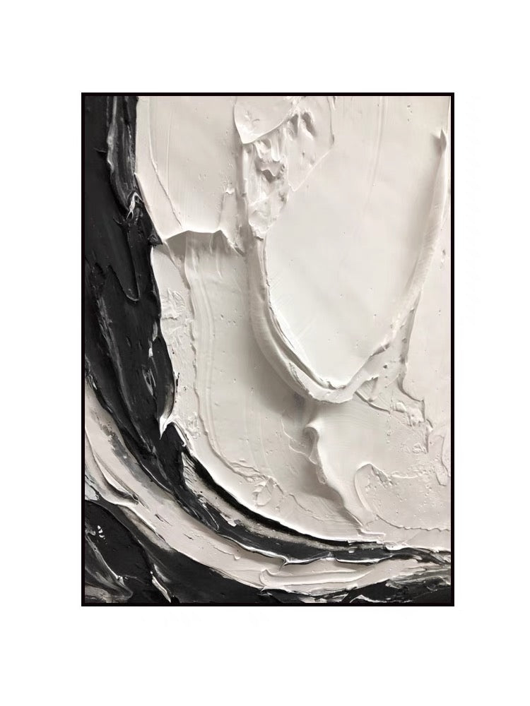 Black and Beige Cream Textured Oil Painting