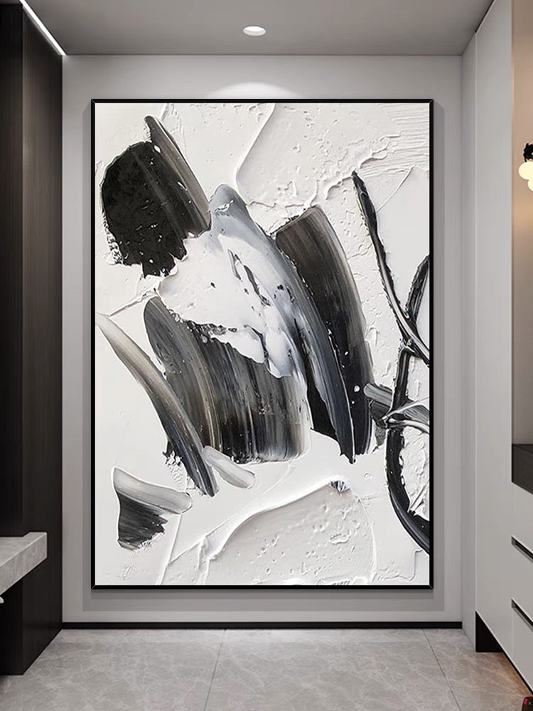 Peinture abstraite de silhouette noire et blanche