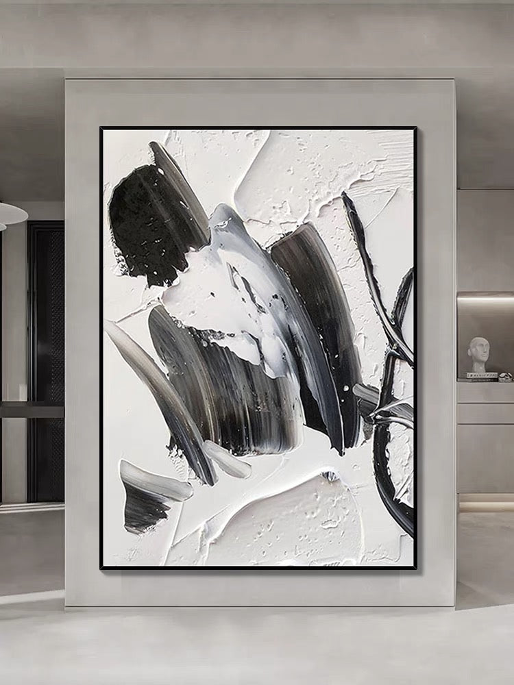 Black and White Woman Silhouette Abstract Painting - Hand Painting