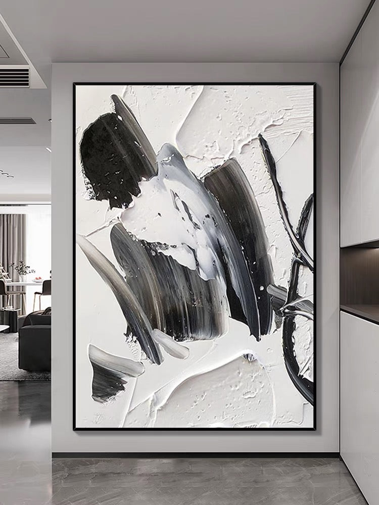 Peinture abstraite de silhouette noire et blanche