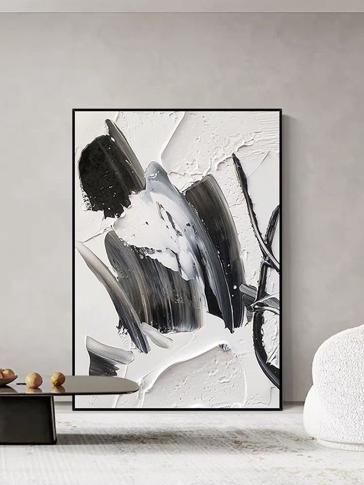 Peinture abstraite de silhouette noire et blanche