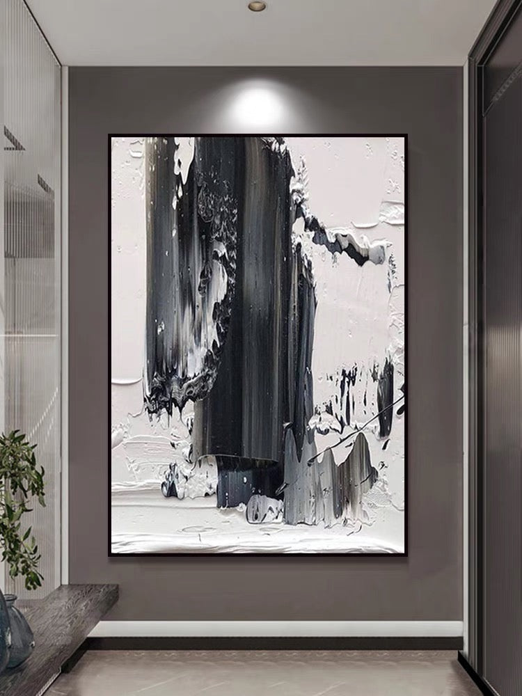 Black and White Brushstroke Textured Oil Painting - Hand Painting