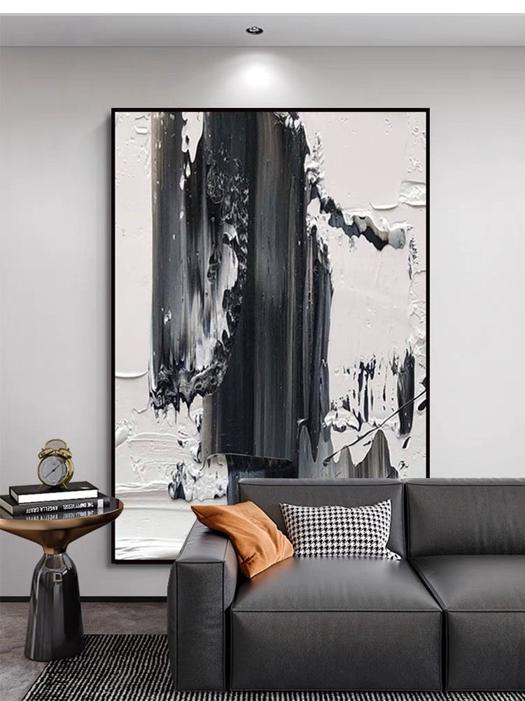 Black and White Brushstroke Textured Oil Painting - Hand Painting