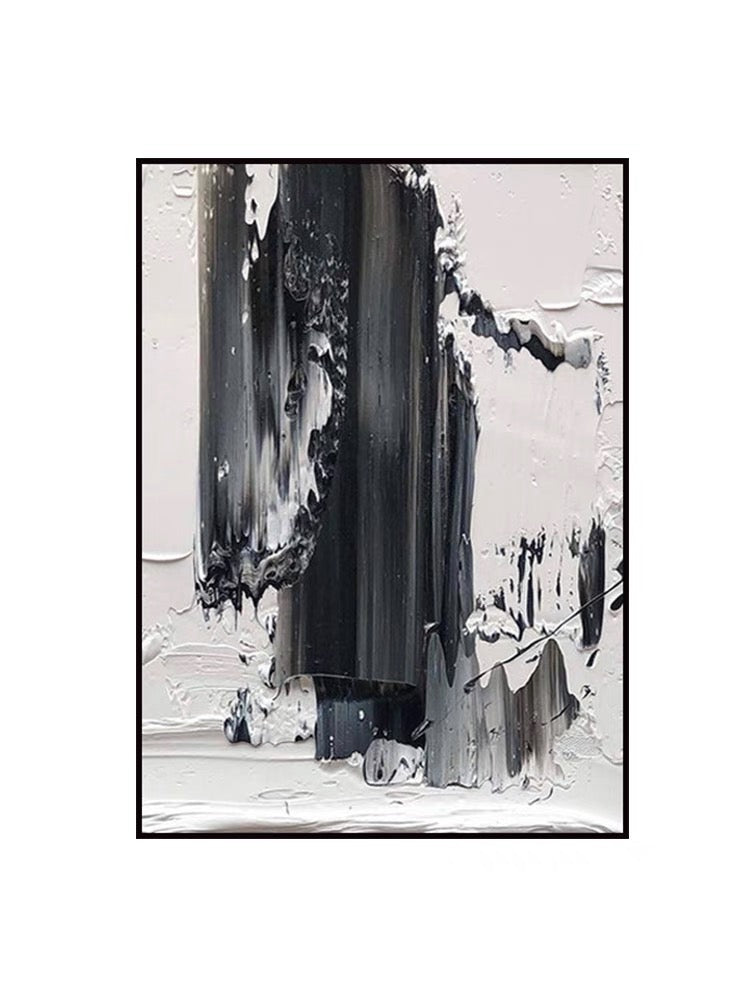 Black and White Brushstroke Textured Oil Painting - Hand Painting