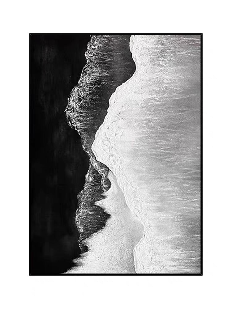 Black and White Seashore Textured Oil Painting - Hand Painting