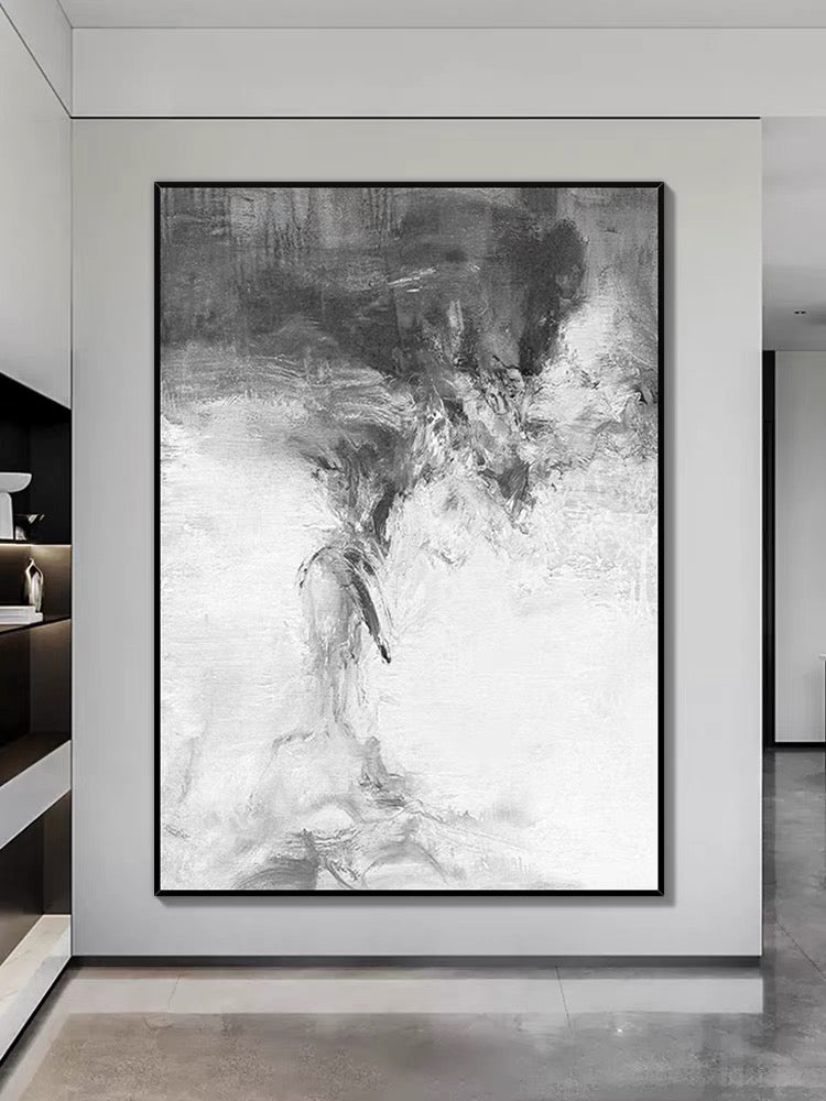 Dipinto ad olio astratto grigio e bianco