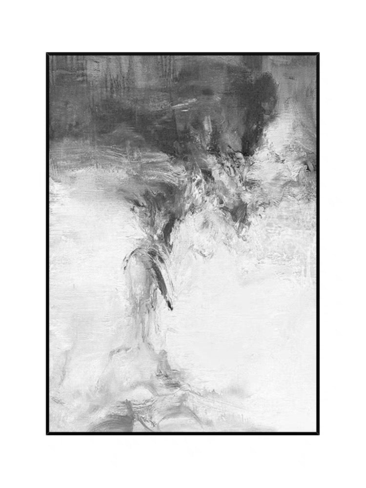 灰色と白の抽象的な油絵