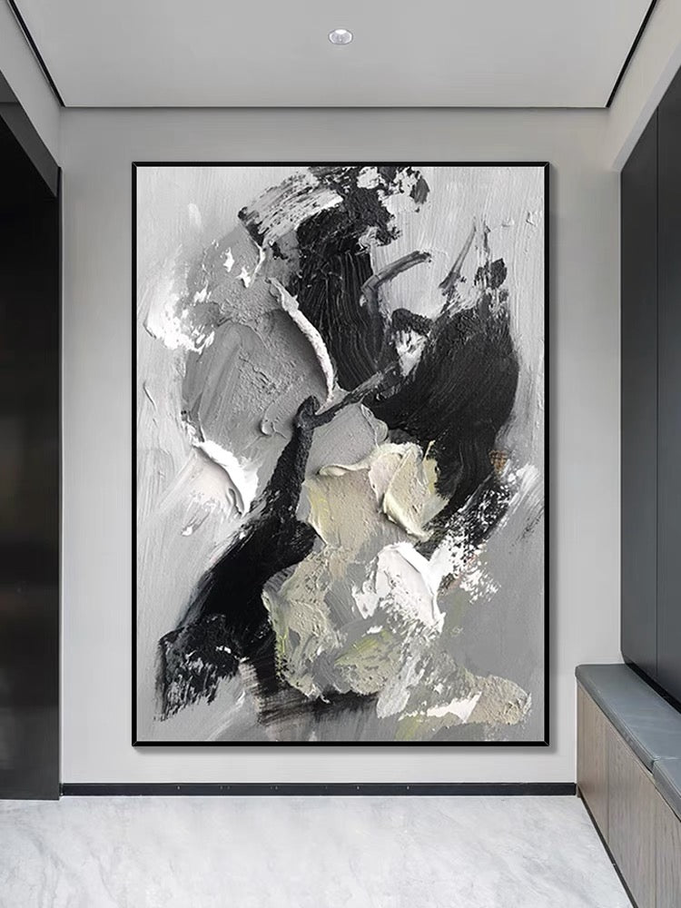 Pittura ad olio testurizzata nera e grigia Dining Room Wall Art