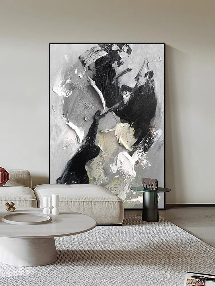Pittura ad olio testurizzata nera e grigia Dining Room Wall Art
