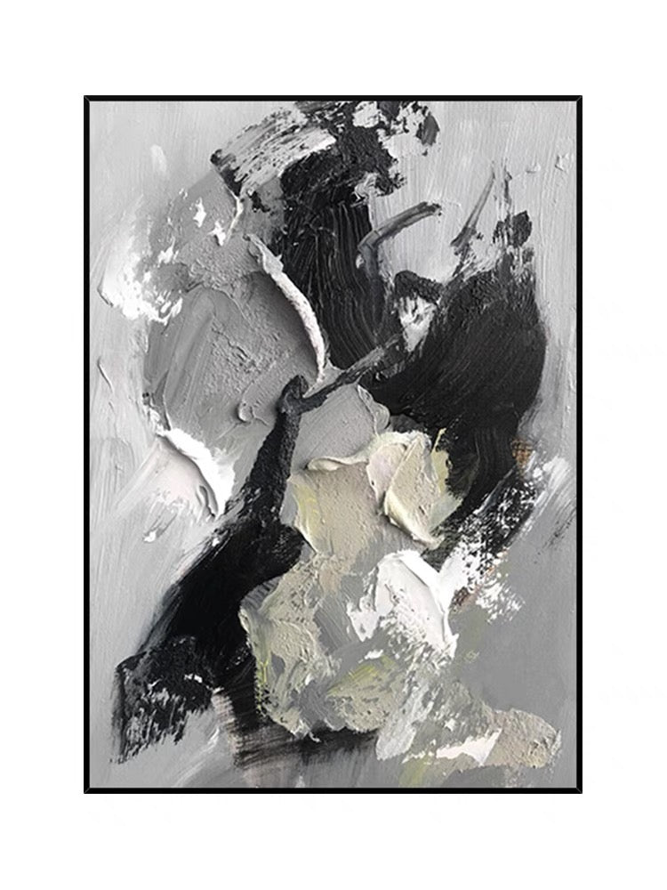 Pittura ad olio testurizzata nera e grigia Dining Room Wall Art
