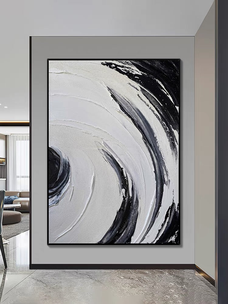 Pintura texturizada con pinceles circulares en blanco y negro  En blanco y negro