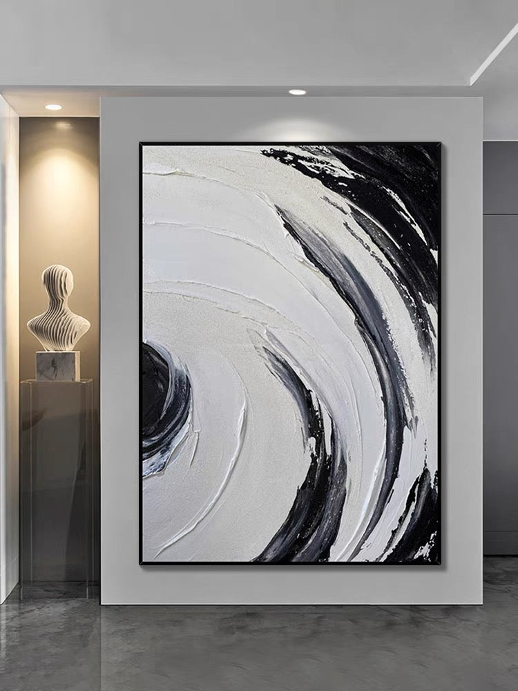 Pintura texturizada con pinceles circulares en blanco y negro  En blanco y negro