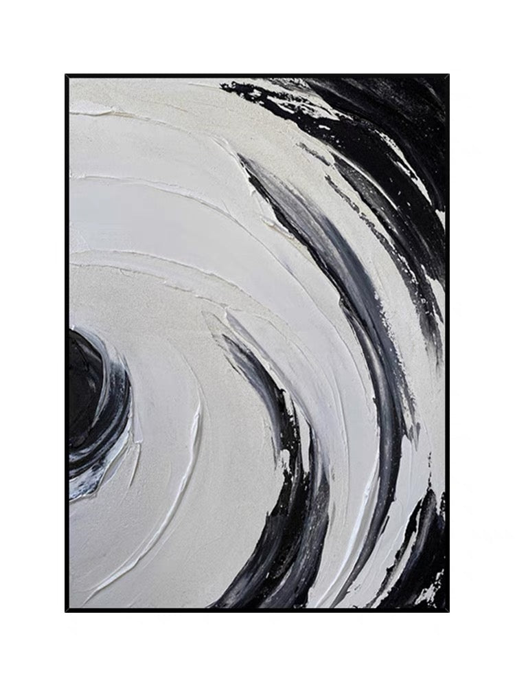 Black and White Circle Brushes Textured Painting - Hand Painting