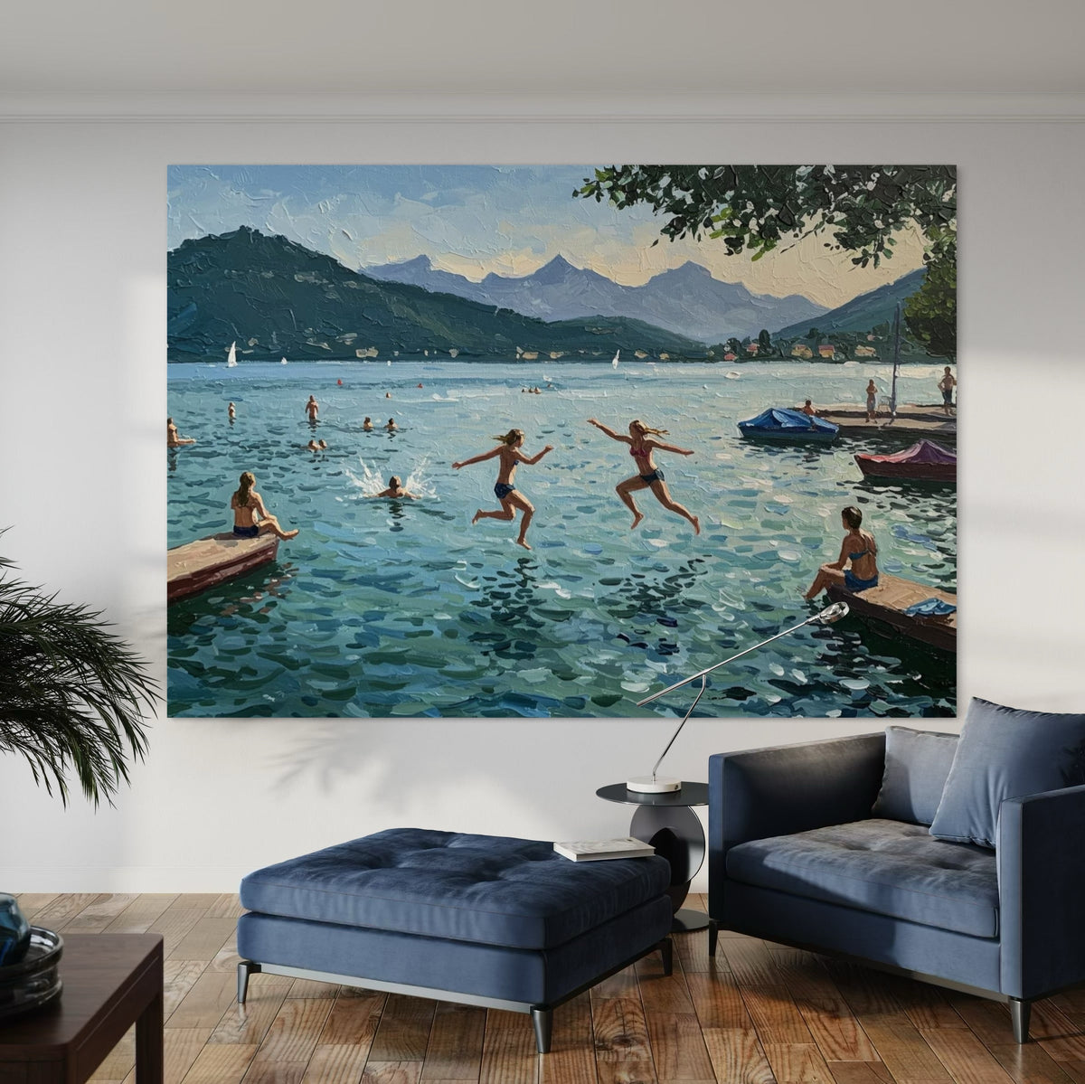 Swiss Lake Serenity - Hand Painting